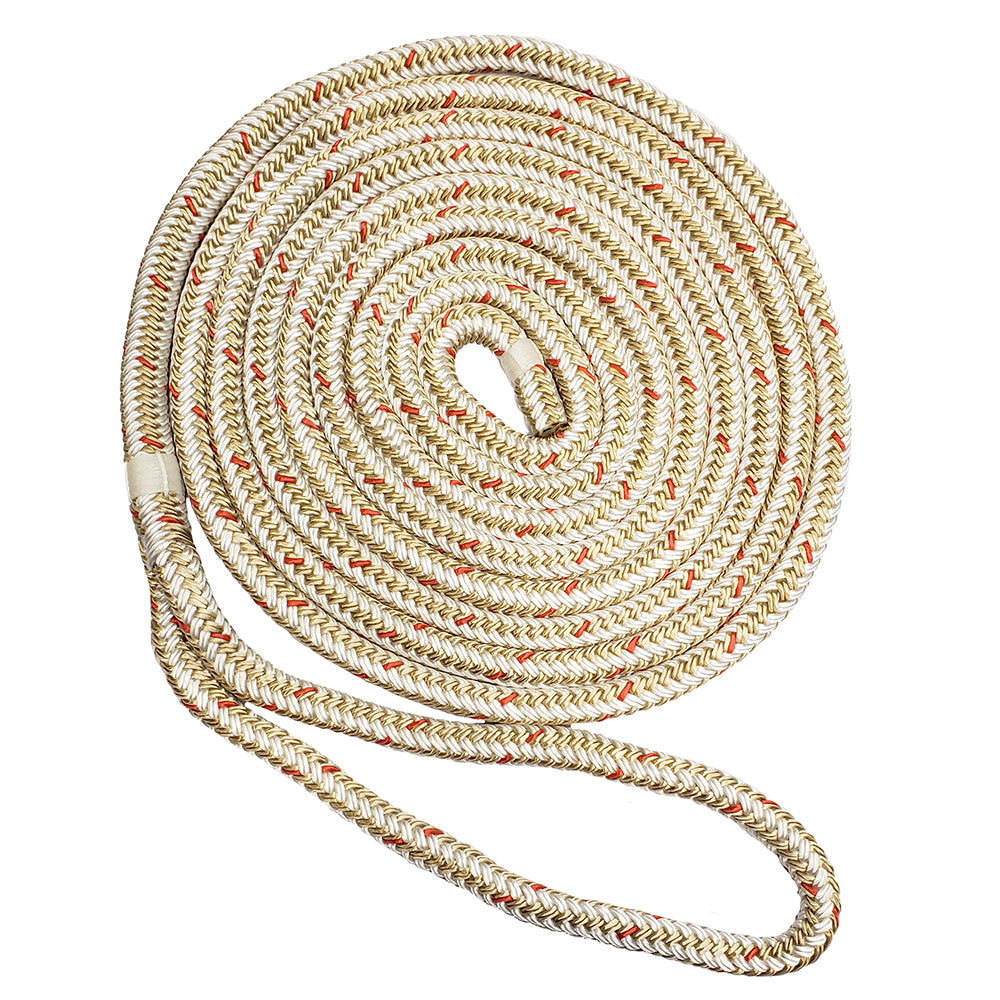 New England Ropes 5/8" Double Braid Dock Line - White/Gold w/Tracer - 50