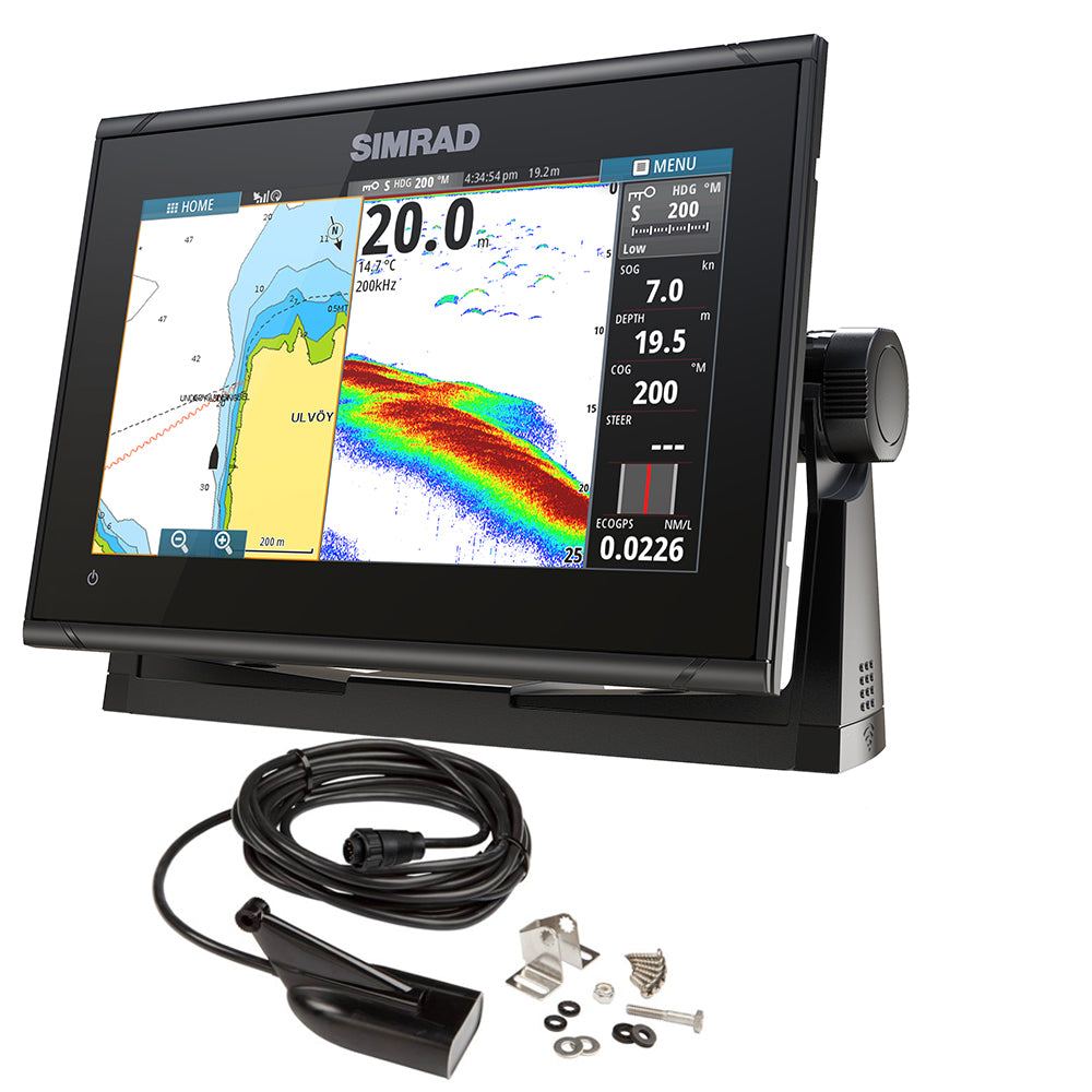 Simrad GO9 XSE Chartplotter/Fishfinder w/MED/HI Downscan Transom Mount Transducer  C-MAP Discover Chart
